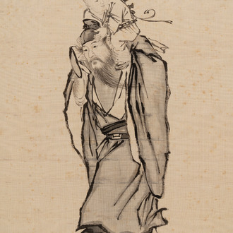 Xie Zhiguang 謝之光 (1899-1976): 'Qilin, sage and boy', ink on silk