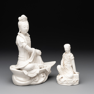 Two Chinese Dehua blanc de Chine figures of Guanyin, 19/20th C.