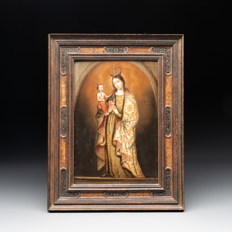 Spanish School: Madonna with Child, oil on panel, 17/18th C.