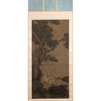 In the manner of Li Gonglin 李公麟 (1049-1106): 'Sages and servant under the tree', ink and colour on silk
