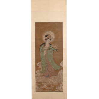 Chinese school: 'Bodhisattva', ink and colour on silk, Qing or later