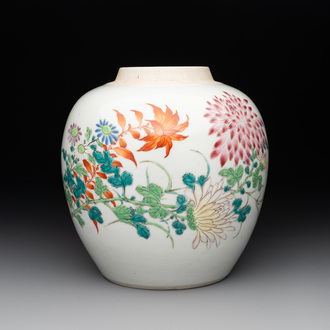 A Chinese famille rose jar with floral design, Qianlong mark and of the period