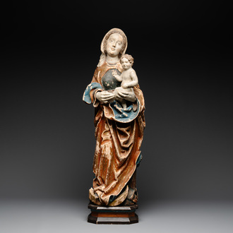A gilt and polychromed wooden sculpture of Madonna with Child, France or Southern Netherlands, 18th C.