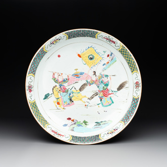 A Chinese famille rose 'horserider' dish, Yongzheng/Qianlong