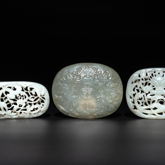 Three Chinese reticulated jade plaques, Ming/Qing