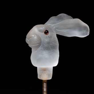 Peter Carl Fabergé (1846-1920): A crystal hare head-form cane handle with ruby-inset eyes
