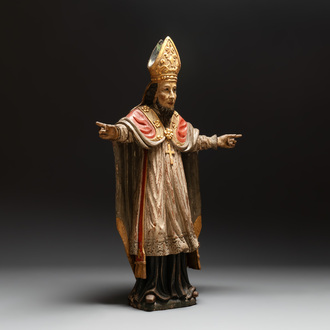 A gilt and polychromed oak figure of a bishop, Southern Netherlands or France, 18th C.