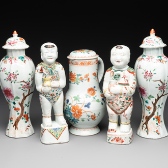 Five Chinese famille rose and verte wares, Kangxi/Qianlong