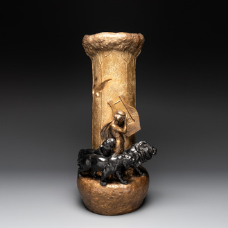 An Art Nouveau terracotta 'Orpheus with Lions' vase by Adolphe-Jean Lavergne for Goldscheider, ca. 1900