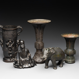 A collection of five Chinese bronze wares, Ming and later