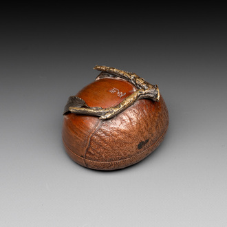 A Japanese chestnut-form hako or box and cover, signed Noriyuki 則之, Edo, 18th C.