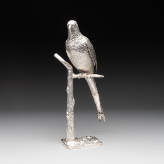 A silver parrot-shaped table piece, Gebrüder Neumann, Hanau, first half 20th C.