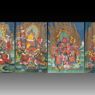 A series of four very large Sino-Tibetan thangkas of the Four Heavenly Kings, 19th C.