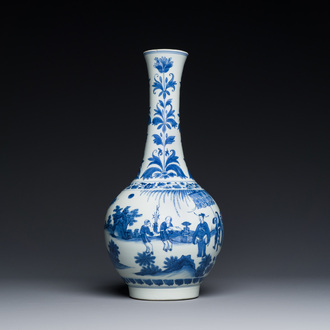 A fine Chinese blue and white bottle vase, Transitional period