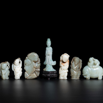 Nine Chinese jade carvings of figures, 19/20th C.