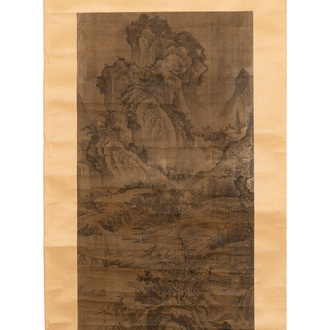 Chinese school: 'Mountainous landscape', ink and colour on silk, Qing or later
