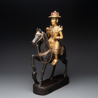 A Burmese gilt-lacquered Nat horse rider, 19/20th C.