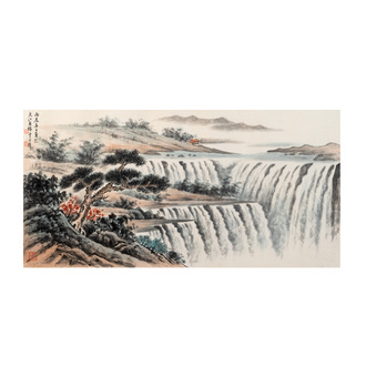 In the manner of Huang Chün-Pi 黃君璧 (1898-1991): 'Waterfall', ink and colour on paper, 20th C.