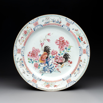 A Chinese famille rose 'rooster' dish, Yongzheng