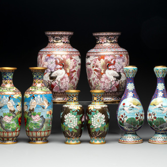 Four pairs of Chinese cloisonné vases, 20th C.