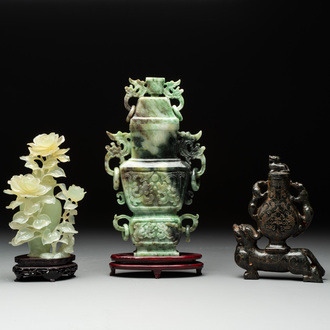 Three Chinese jade vases and covers, 20th C.