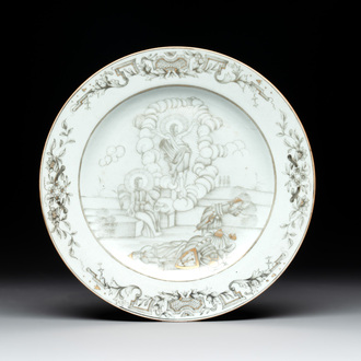 A Chinese gilt-decorated grisaille 'Resurrection' plate, Qianlong