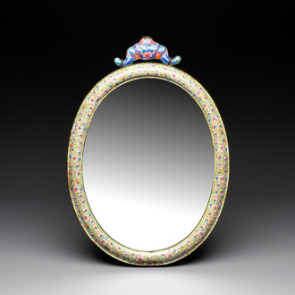 A large oval Chinese Canton enamel mirror, Qianlong