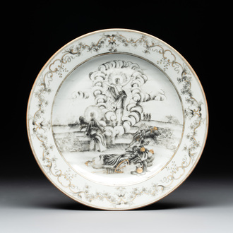 A Chinese gilt-decorated grisaille 'Resurrection' plate, Qianlong