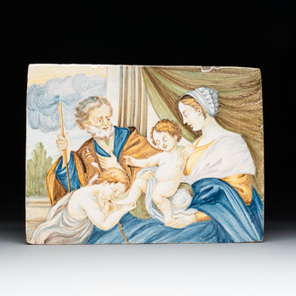 A polychrome Italian plaque with the Holy Family, Castelli, 18th C.