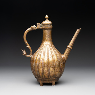A Mughal bronze fluted jug or aftaba, 18/19th C.