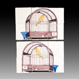 A pair of polychrome Dutch Delft 'birdcage' tile murals, 18th C.