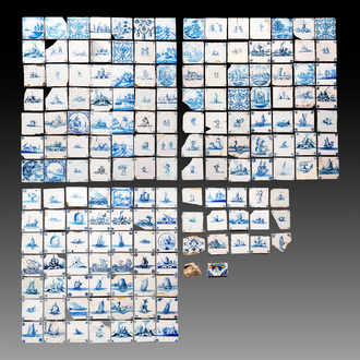 A collection of 164 mainly blue and white Dutch Delft tiles, 17/18th C.