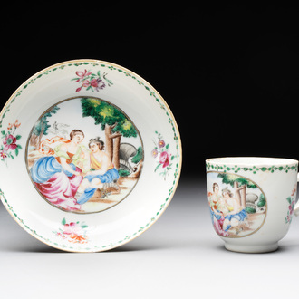 A Chinese famille rose 'Venus and Mercury' cup and saucer, Qianlong