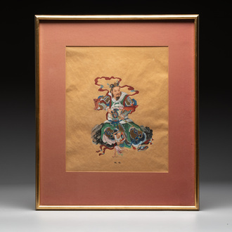 Chinese school: 'Heavenly King', ink and colour on paper, 19/20th C.