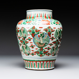 A Chinese wucai 'phoenix' vase, Transitional period