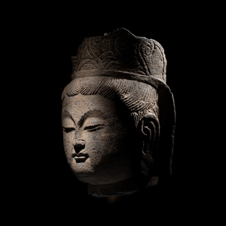 A Chinese stone head of Guanyin, Song/Ming