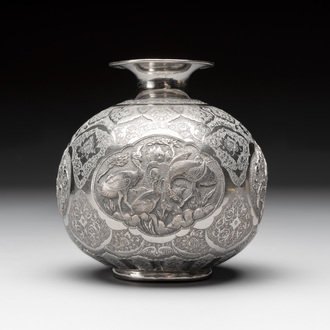 A fine silver vase with birds for the Turkish market, Egypt, dated 1936