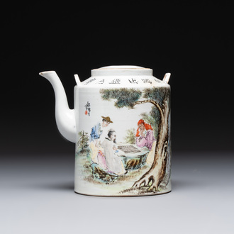 A large Chinese famille rose teapot and cover, signed Wei Yongsheng 魏庸生, dated 1941