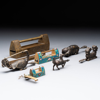 Seven various Chinese metal and cloisonné locks, Qing
