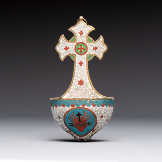 A rare Chinese cloisonné holy water font, 19th C.