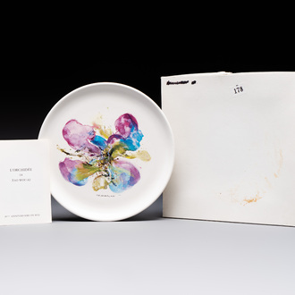 Zao Wou Ki 趙無極 (1920-2013): 'Orchid' plate, in original box and with original leaflet, dated 1986