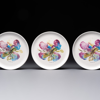 Zao Wou Ki 趙無極 (1920-2013): Three 'Orchid' plates, dated 1986