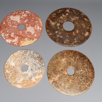 Four large Chinese archaistic jade 'bi' discs, 20th C.