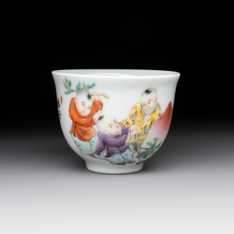 A Chinese famille rose 'boys and peaches' cup, Qianlong mark, Republic