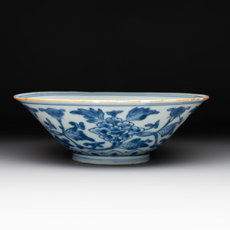 A Chinese blue and white 'peony scroll' bowl, Chenghua mark, Shunzhi/Kangxi