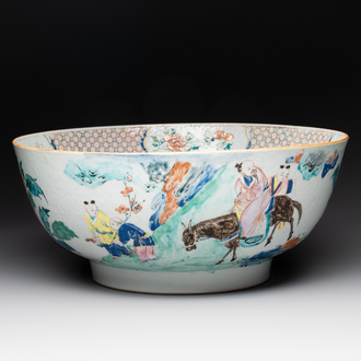A fine Chinese famille rose bowl with figures, flowers and pheasants, Yongzheng/Qianlong