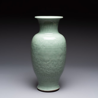 A Chinese celadon-glazed vase with floral design, Qianlong