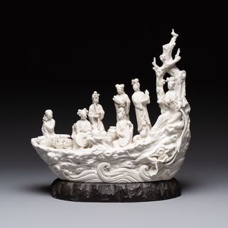 A large Chinese Dehua blanc de Chine group with goddesses on a boat, Republic