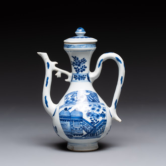 A Chinese blue and white ewer and cover, Kangxi
