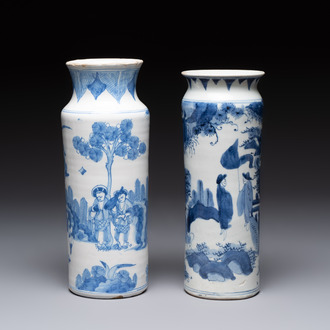 A blue and white Dutch Delft and a Japanese rouleau vase, 17th C.
